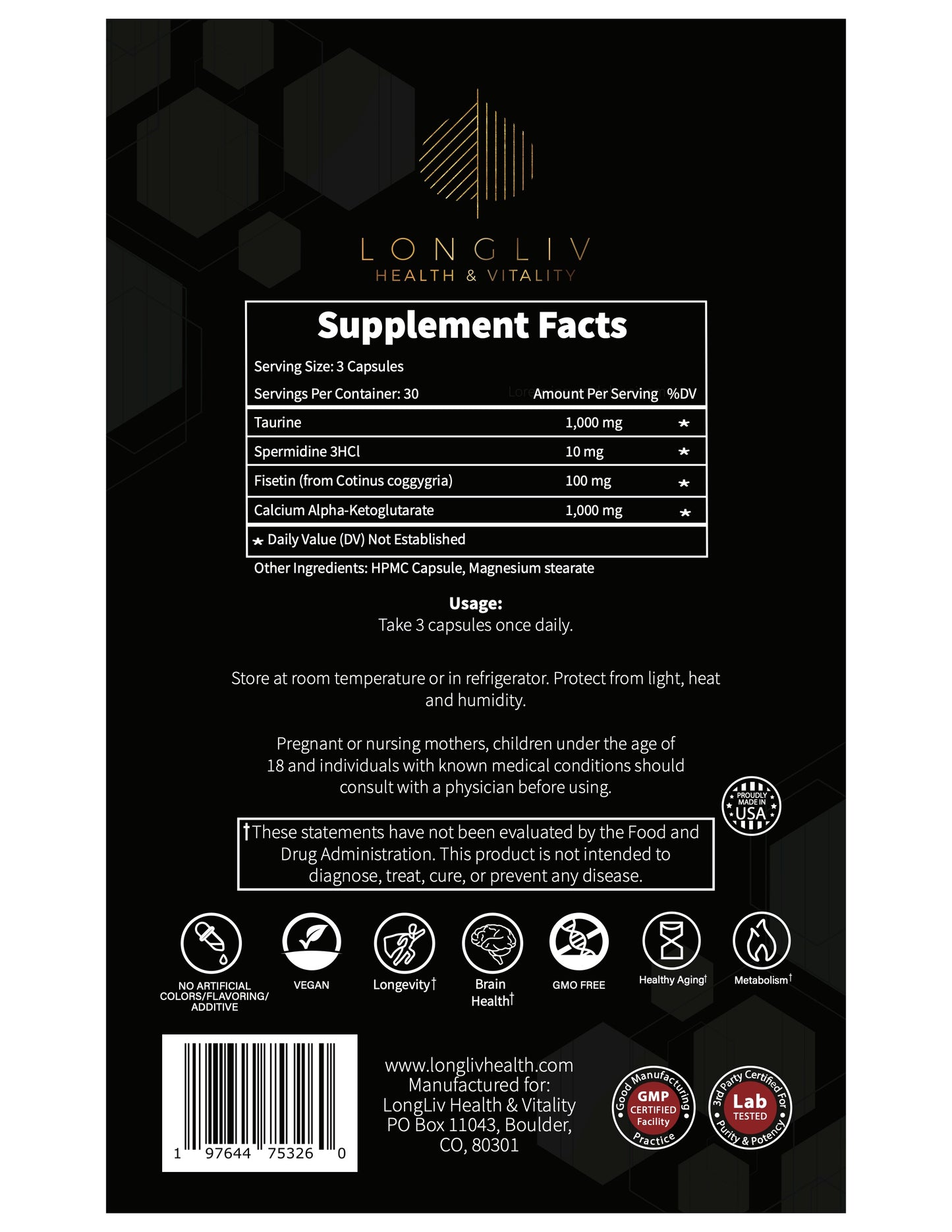 NOW available! Longevity4Life - Ultimate Cellular Health Supplement - Fisetin, Taurine, Calcium Alpha-Ketoglutarate, Spermidine