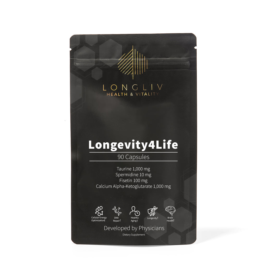Longevity4Life - Ultimate Cellular Health Supplement - Fisetin, Taurine, Calcium Alpha-Ketoglutarate, Spermidine