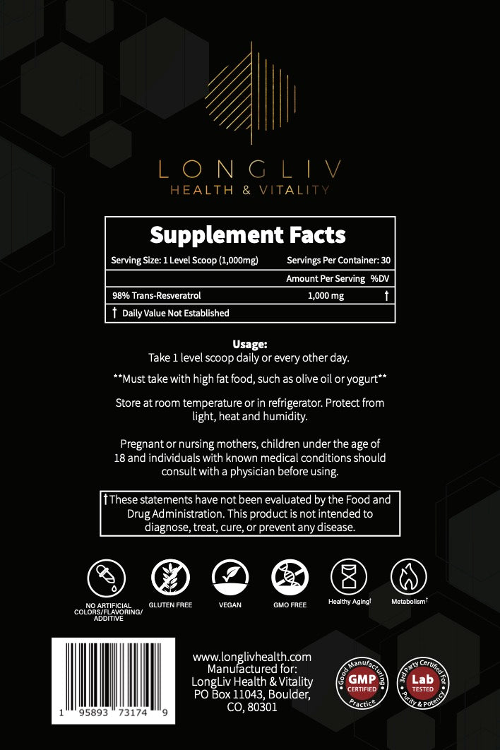 Supplementation with resveratrol has been show to reduce inflammation and oxidative stress, improve memory tasks, improve cardiovascular health, and is thought to act as a caloric restriction mimetic to activate beneficial cellular pathways. Resveratrol  & NMN Bundle | LonglivHealth  Visit Now: www.longlivhealth.com